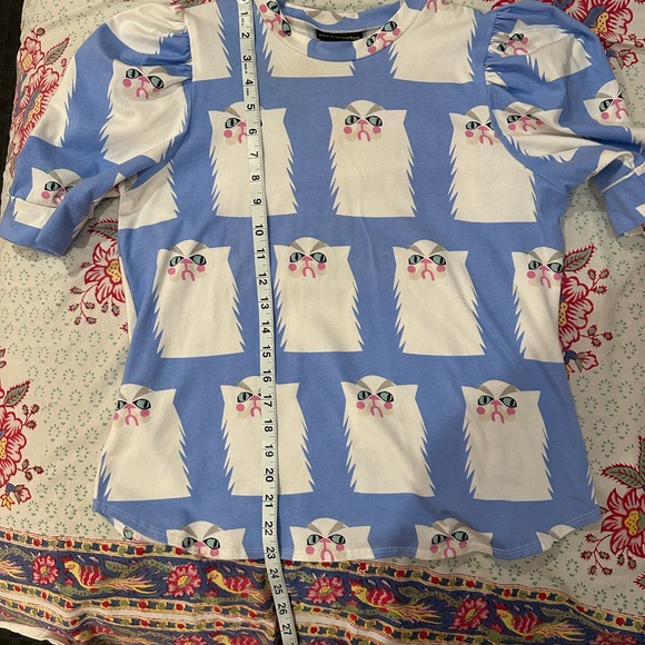 Nooworks Blue and White Grumpy Cat Puff-sleeve Tee Sz L 😻😻😻NWOT Limited Edition - Picture 5 of 6